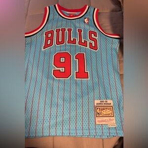 Mitchell & Ness Bulls Jersey - Light Blue and Red Dennis Rodman